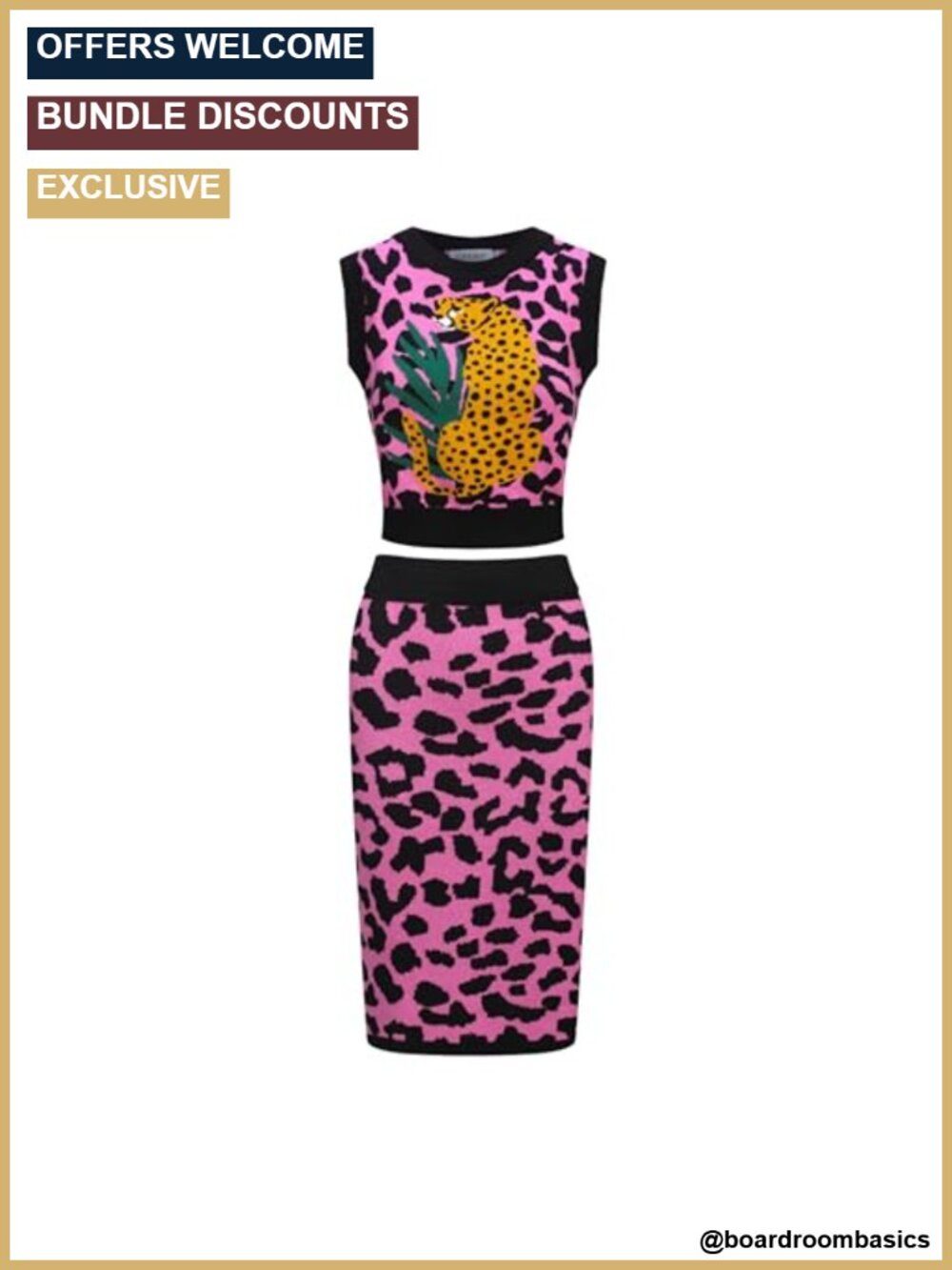 1960s Retro Leopard Knitted Vest & Skirt 2-Piece Set Women's Summer Outfit